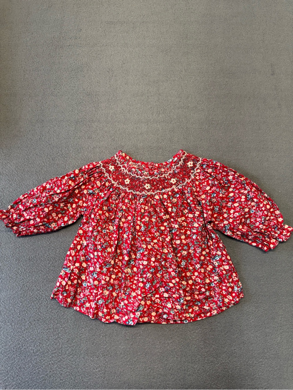 Les Petits Soleils Red Floral Smocked Girls' Top
